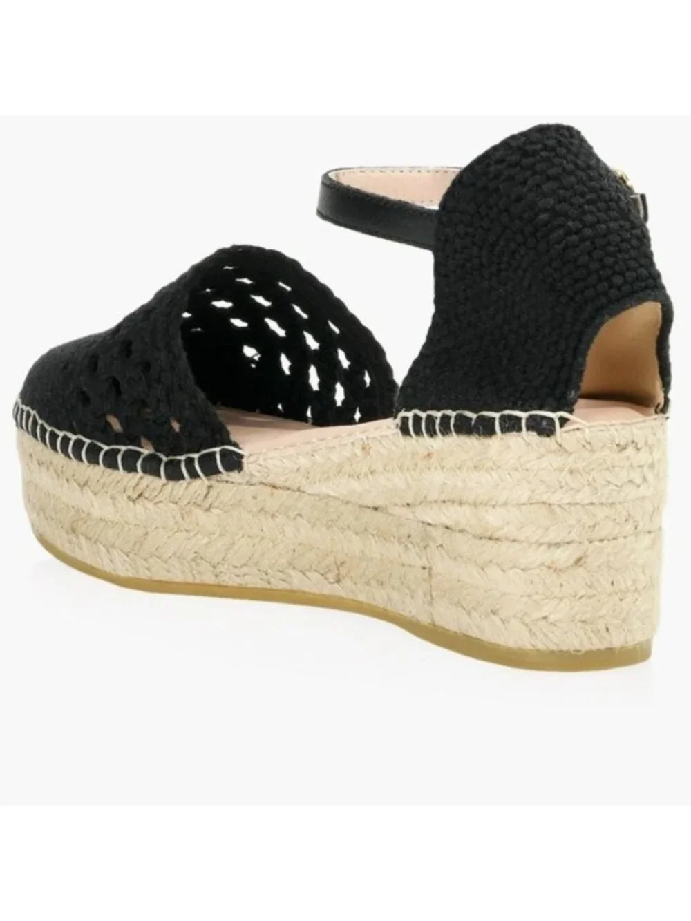 Browns Crochet Espadrille Sandal, black Woven Fabric Jute Platform SZ 11 EU 41